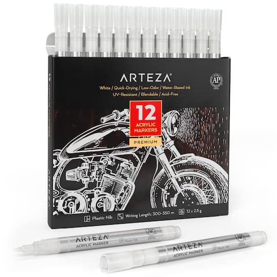 Arteza® White Acrylic Paint Markers, 12ct.